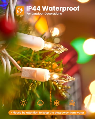 Clear Christmas Lights 100 Count Incandescent Mini String Lights, White Wire