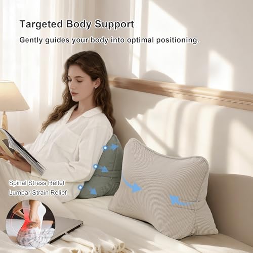 Corduroy Lumbar Support Pillow for Sofa & Bed - Ergonomic Triangle Cushion