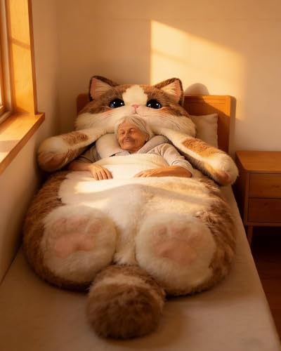 Giant Fluffy Cat Sleeping Bag for Adults – Soft Plush Animal Shaped Blanket