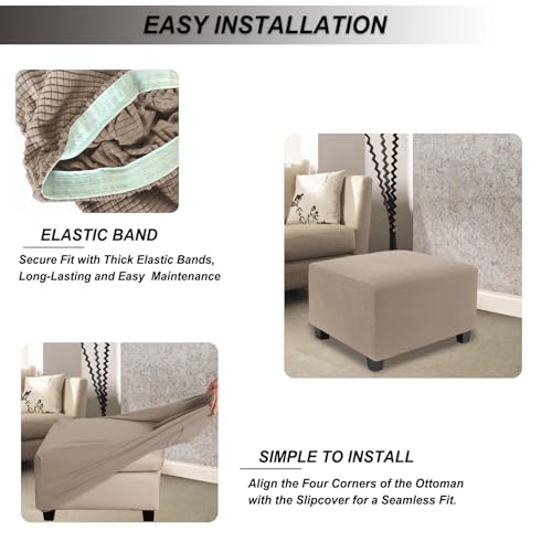 Large Stretch Knitted Ottoman Cover - Soft Jacquard Foot Stool Protector
