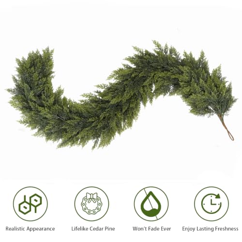 Secqous 6 Ft Artificial Cedar Garland - 2 Pack Christmas Holiday Decor