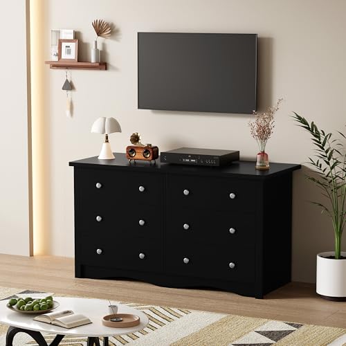 6-Drawer Wood Bedroom Dresser, 47.2-Inch Wide Storage Organizer Chest