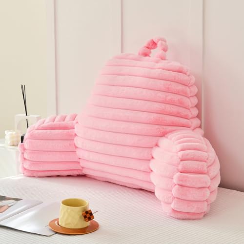 Large Reading Pillow for Adults - Back Support with Arms, Pink