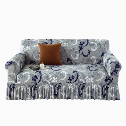 Universal Non-Slip Elastic Sofa Cover for 2-Person Couch - Soft Stretchable Fabric with Ruffle Skirt
