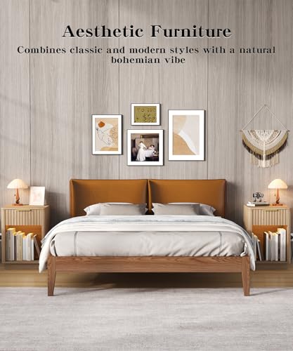 Fluted Nightstand Set with Charging Station and LED Light, 2-Piece