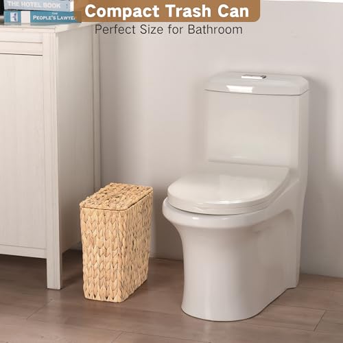 Natural Wicker Trash Can with Lid 3-Gallon Water Hyacinth Waste Basket
