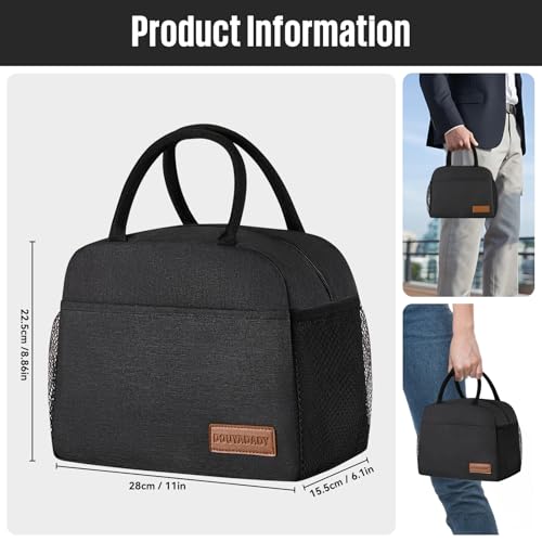 Insulated Lunch Bag Tote with Front Pocket & Bottle Holder for Work & School