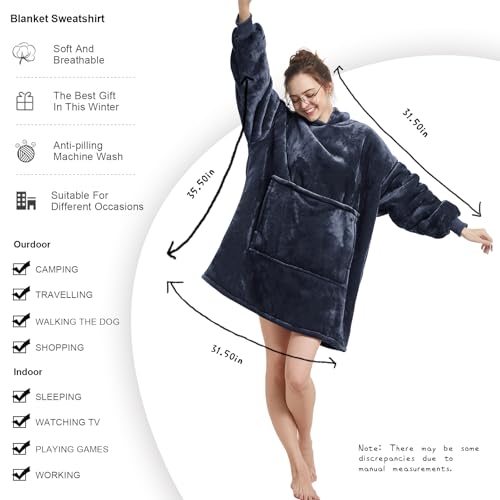 Oversized Wearable Blanket Hoodie with Sherpa Lining - One Size Fits All