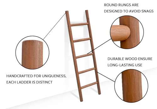 57-Inch Rustic Solid Wood Blanket Ladder, Decorative Farmhouse Towel Rack