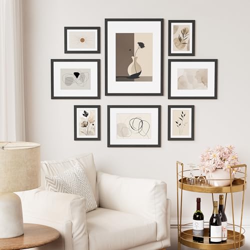 Vittanly 4x6 Solid Wood Picture Frame with Mat, Charcoal Black - 2 Pack