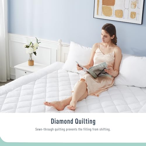 Queen Mattress Pad - Quilted Cotton Cover with Deep Pocket