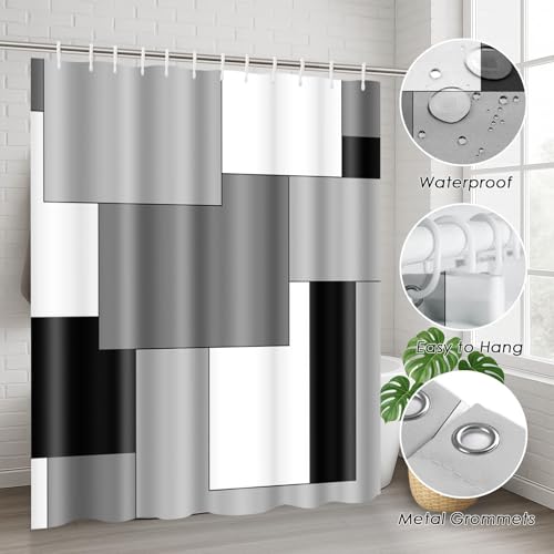 4-Piece Modern Geometric Bathroom Set with Shower Curtain and Non-Slip Rugs