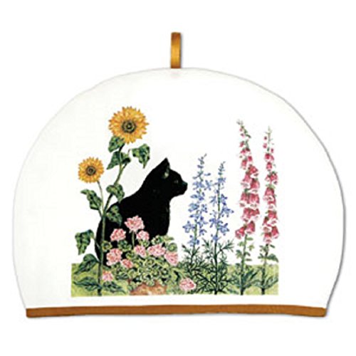Black Cat and Flowers Tea Cozy - Machine Washable 10" x 13"