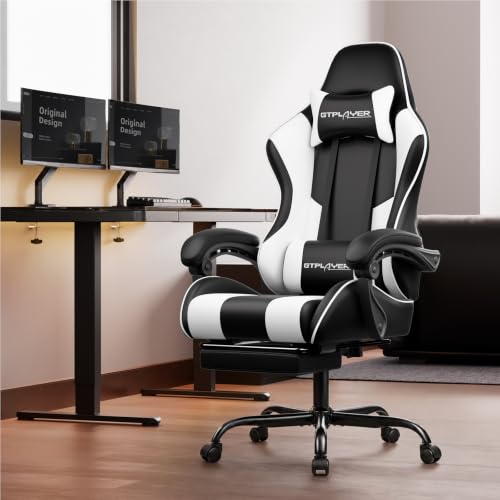 GTPLAYER Ergonomic Gaming Chair with Footrest & Lumbar Support Pearl White