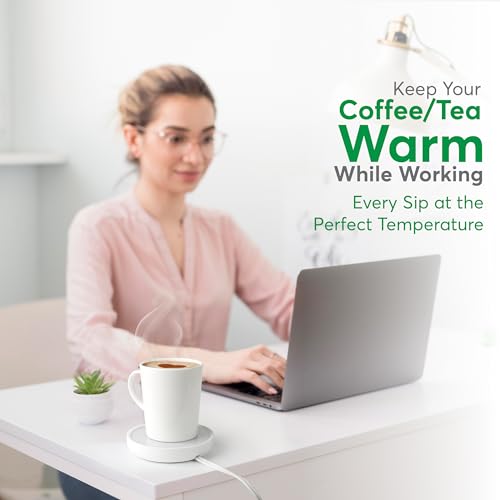 BULK PARADISE White Coffee Mug Warmer with Auto Shut-Off - 17W Desk Cup Warmer
