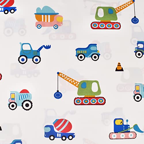 Kids Construction Vehicle Twin Sheet Set - 100% Cotton 3-Piece Bedding