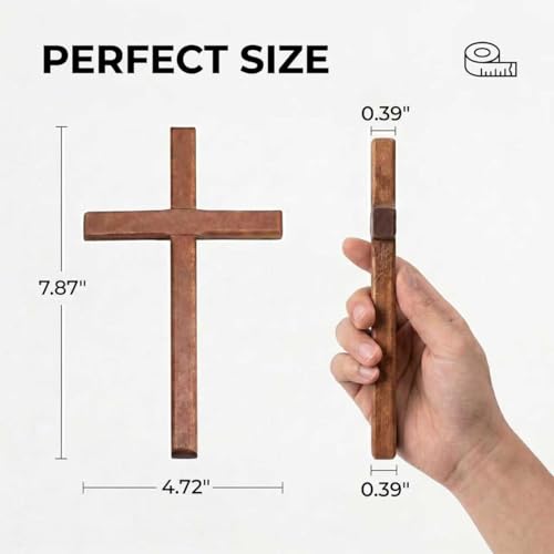 Wooden Cross for Wall or Table, 7.87-Inch Handheld Prayer Cross Decor