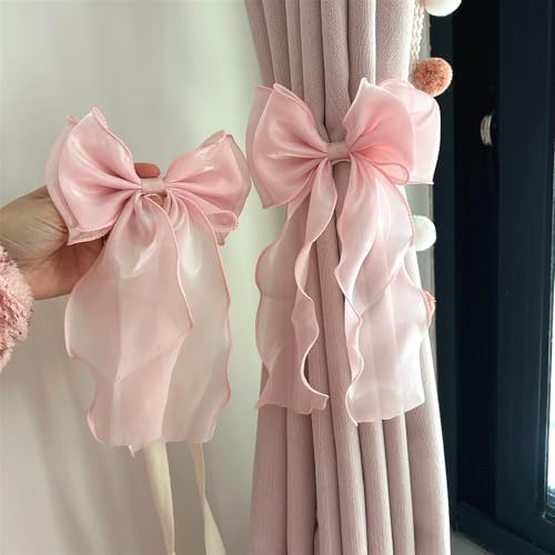 2 Pack French Silky Bow Curtain Tiebacks - Elegant Lace Ribbon for Drapes