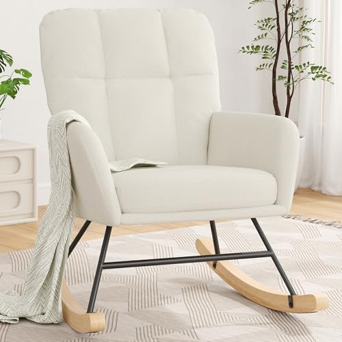 Upholstered Nursery Glider Rocking Chair with Removable Cushion, Beige