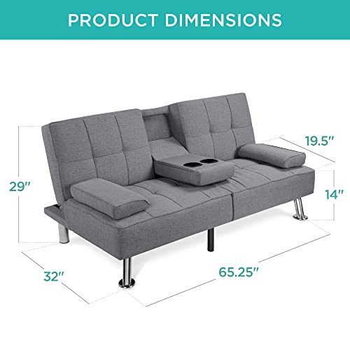 Modern Linen Convertible Sofa Bed with Cupholders and Removable Armrests