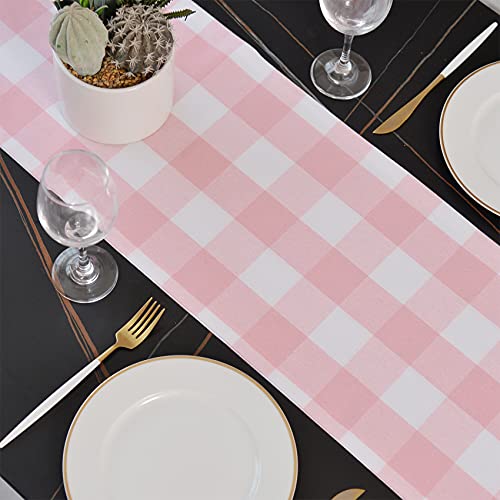 NATUS WEAVER Pink & White Buffalo Check Table Runner 12 x 60 in — 2-Sided Cotton, Pink&White, 1 pc