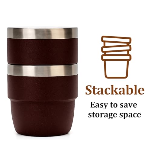 Wild Vine Red Ceramic-Lined 4oz Espresso Cups - 2 Pack, Double Wall Insulated, Space-Saving