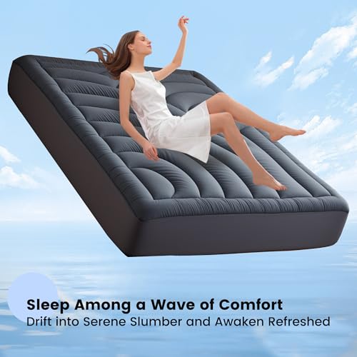 QUIETSEA Gray Waterproof Queen Mattress Protector - Quilted Fitted Bed Cover
