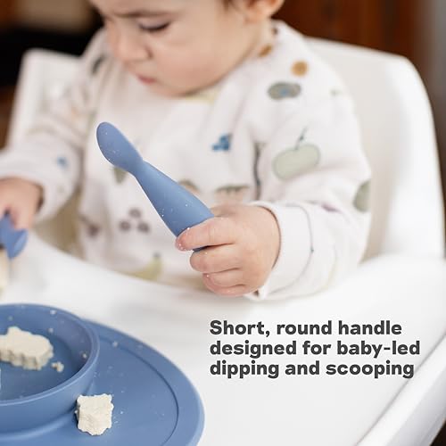 Silicone Baby Feeding Spoon Set for Self-Feeding and Weaning (2 Pack, Sage)