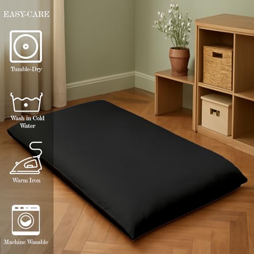 Twin XL Japanese Zippered Futon Cover - Soft Microfiber Mattress Protector, Black
