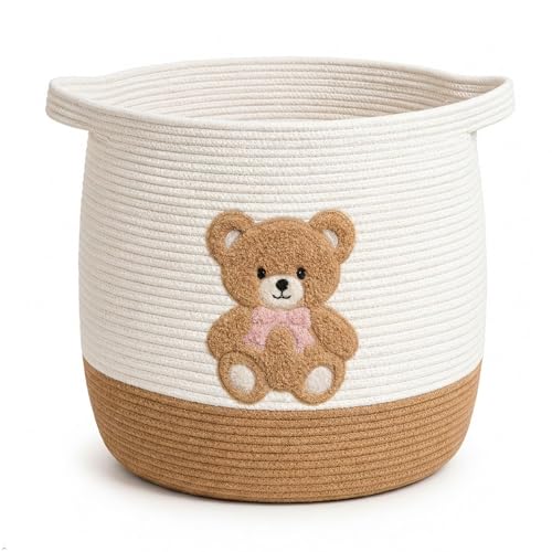 Large Teddy Bear Cotton Rope Nursery Storage Basket - 15.7" x 17"