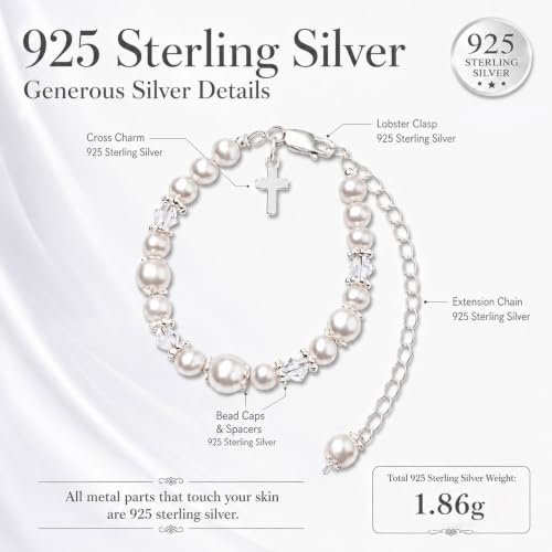 Sterling Silver & Cultured Pearl Baby Girl Baptism Bracelet with Keepsake Box
