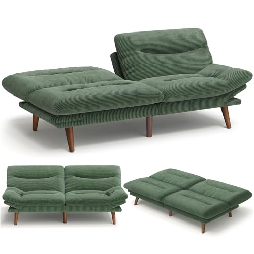 Convertible Corduroy Futon Sofa Bed with Adjustable Backrest, Forest Green