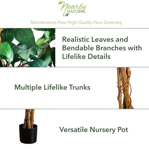 4 ft Artificial Triple Trunk Ficus Tree - Lifelike Faux Plant