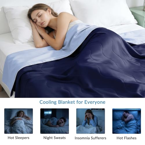 Cooling Comforter Queen Size Navy 90"x90" - Lightweight Soft Breathable Blanket for Hot Sleepers