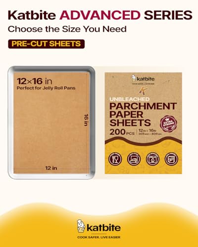 Unbleached Precut Parchment Paper Sheets 12x16 - Heavy Duty Non-Stick 200 Count