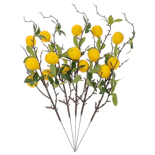 Artificial Yellow Lemon Branches - 5PCS Faux Fruit Decor 19.3"