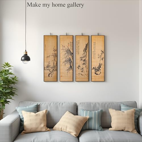 4-Panel Japanese Ink Wall Art Scroll - Shikunshi Four Seasons Zen Decor