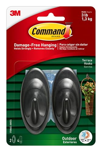 Damage-Free Outdoor Wall Hooks with Weather Resistant Strips - 2 Pack