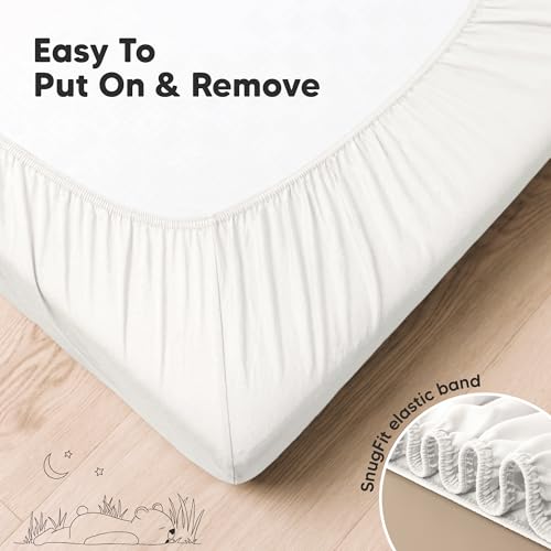 KeaBabies Organic Cotton Fitted Crib Sheets 2-Pack - Soft White