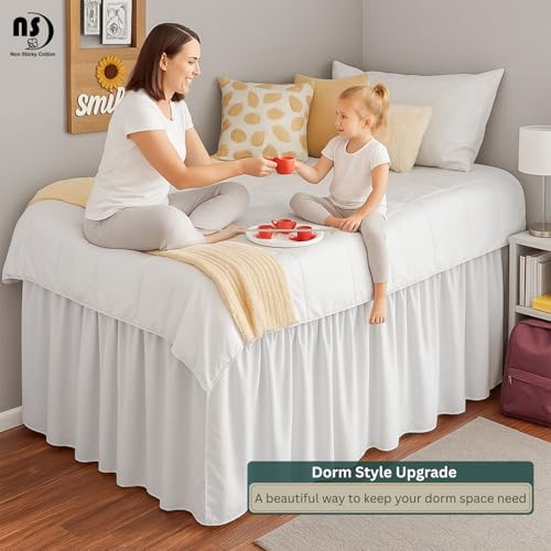Twin XL Microfiber Dorm Bed Skirt - 32 Inch Extended Drop, White