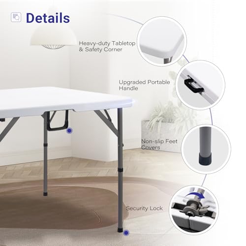34" Square Folding Card Table, Portable HDPE Utility Table with Carry Handle