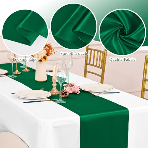 Pesonlook 12 Pack Forest Green Satin Table Runners 12 x 108 Inch - Reusable