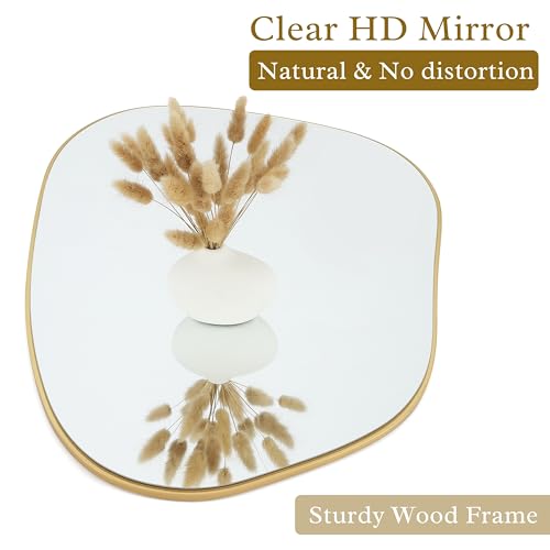 32x24 Inch Irregular Asymmetrical Gold Wall Mirror for Bathroom Vanity