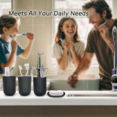 10-Piece Black Bathroom Accessory Set with Shower Curtain and Trash Can