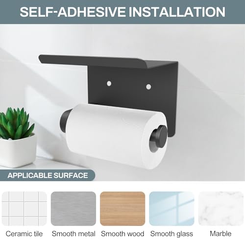Matte Black Toilet Paper Holder with Shelf - Stainless Steel Wall Mount