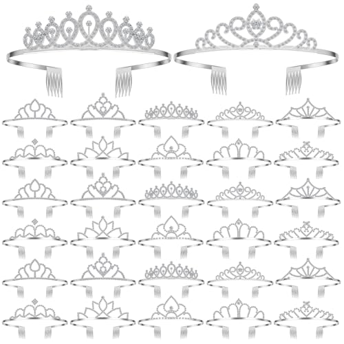 Lyrow Silver Crystal Tiara for Women, 30 Pcs Cute Style Bridal Hair Accessories