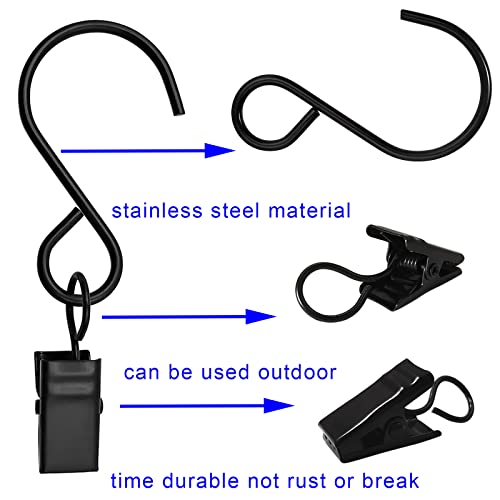 3-Inch Stainless Steel S-Hooks with Clips, 50 Pack Hanging Light Hangers