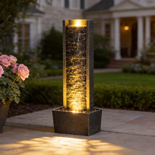 36-Inch Outdoor Floor Standing Water Fountain with LED Lights