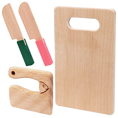 Kids Wooden Kitchen Knife Set with Cutting Board - Safe Toy Cooking Utensils
