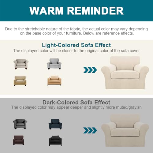 2-Piece Armchair Covers with Individual Cushion Covers - Beige